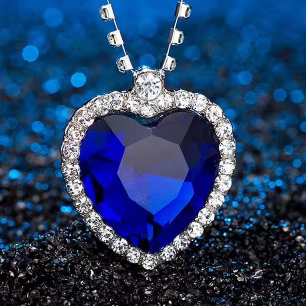 Unique premium look Sapphire Blue Heart Necklace with Silver Accents - Picture 3 of 13
